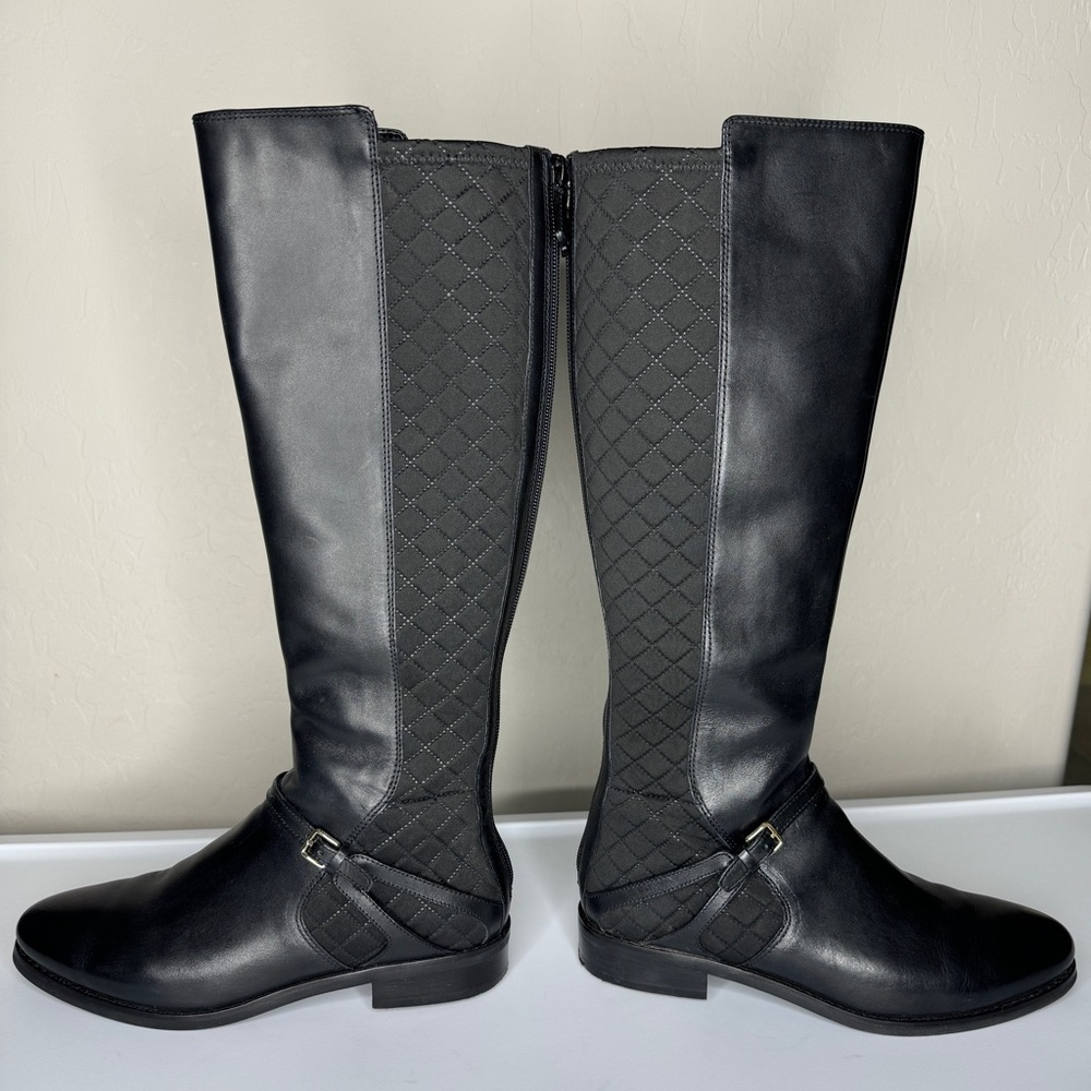 Cole Haan knee high riding boots with quilting design